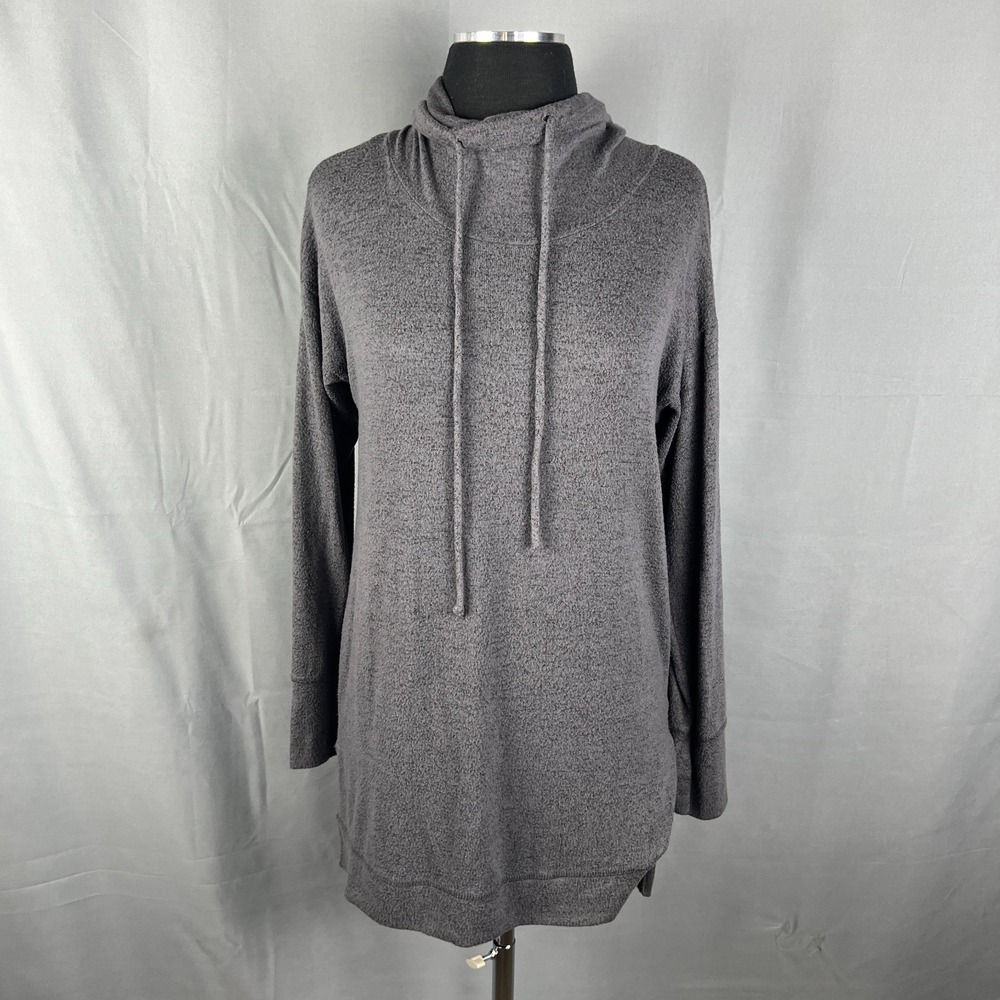 Ginger G Tunic Sweater Womens Small Heather Gray Stretch Cowl Neck High Low Hem